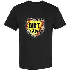 Dirt And Diamonds Funny Baseball Lover Leopard Softball Garment-Dyed Heavyweight T-Shirt