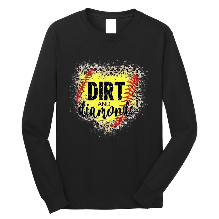 Dirt And Diamonds Funny Baseball Lover Leopard Softball Long Sleeve Shirt