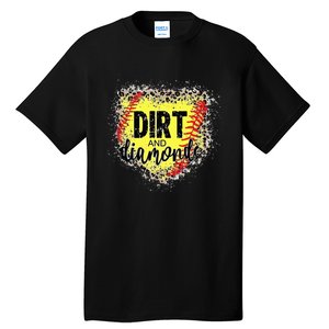 Dirt And Diamonds Funny Baseball Lover Leopard Softball Tall T-Shirt