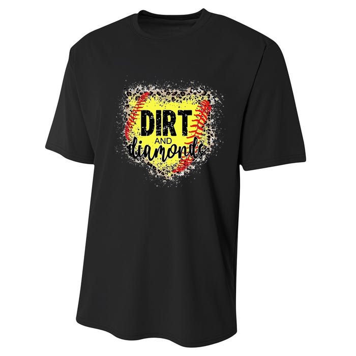 Dirt And Diamonds Funny Baseball Lover Leopard Softball Performance Sprint T-Shirt