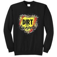 Dirt And Diamonds Funny Baseball Lover Leopard Softball Tall Sweatshirt