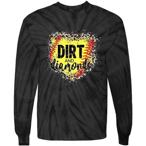 Dirt And Diamonds Funny Baseball Lover Leopard Softball Tie-Dye Long Sleeve Shirt