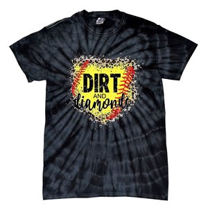 Dirt And Diamonds Funny Baseball Lover Leopard Softball Tie-Dye T-Shirt