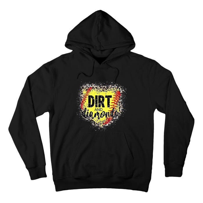 Dirt And Diamonds Funny Baseball Lover Leopard Softball Tall Hoodie