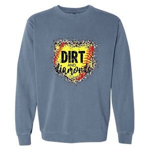 Dirt And Diamonds Funny Baseball Lover Leopard Softball Garment-Dyed Sweatshirt