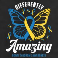 Differently Amazing Down Syndrome Awareness Butterfly Ribbon 7 Panel Mesh Trucker Snapback Hat