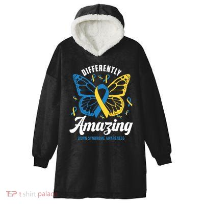 Differently Amazing Down Syndrome Awareness Butterfly Ribbon Hooded Wearable Blanket