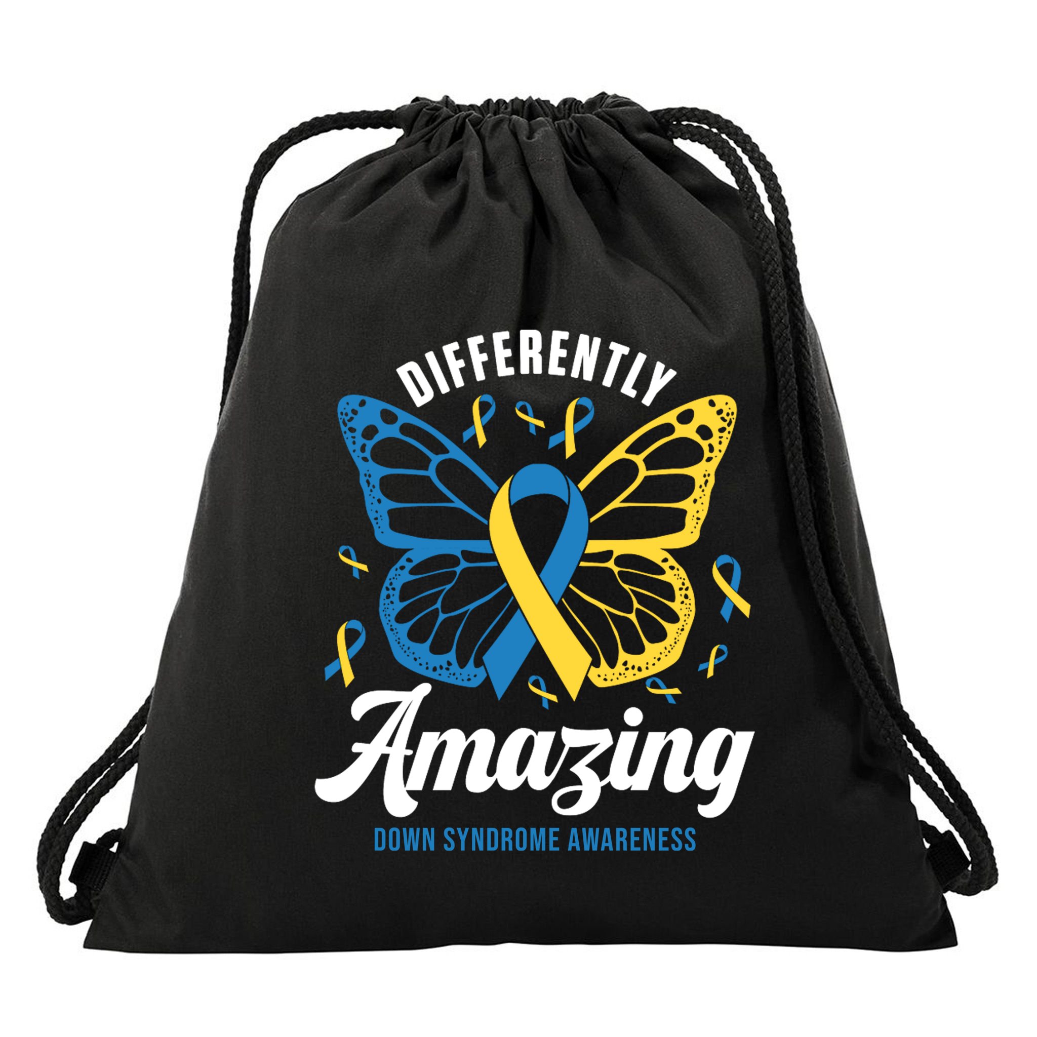 Differently Amazing Down Syndrome Awareness Butterfly Ribbon Drawstring Bag