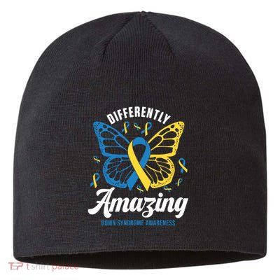 Differently Amazing Down Syndrome Awareness Butterfly Ribbon Sustainable Beanie