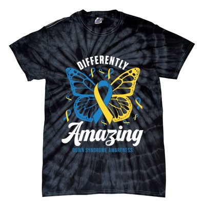 Differently Amazing Down Syndrome Awareness Butterfly Ribbon Tie-Dye T-Shirt