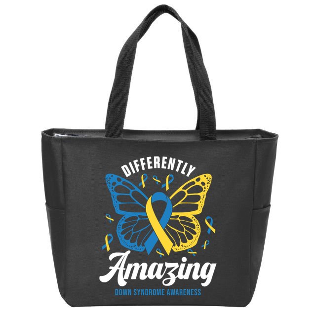 Differently Amazing Down Syndrome Awareness Butterfly Ribbon Zip Tote Bag