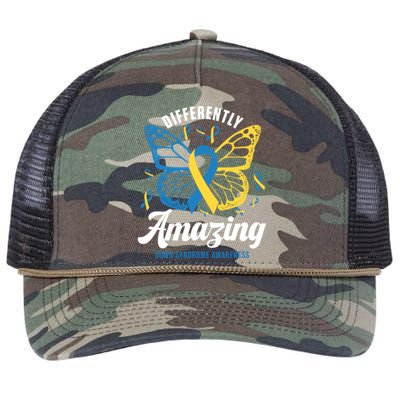 Differently Amazing Down Syndrome Awareness Butterfly Ribbon Retro Rope Trucker Hat Cap