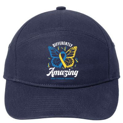 Differently Amazing Down Syndrome Awareness Butterfly Ribbon 7-Panel Snapback Hat