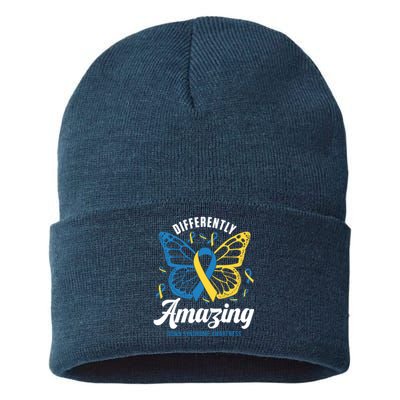 Differently Amazing Down Syndrome Awareness Butterfly Ribbon Sustainable Knit Beanie