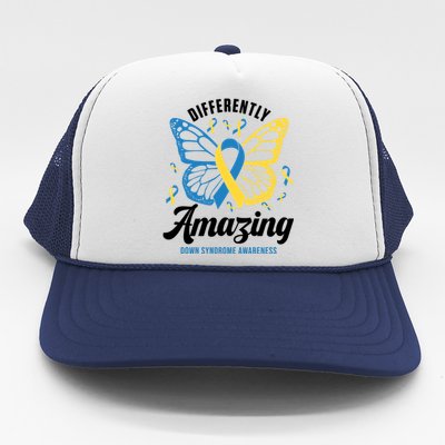 Differently Amazing Down Syndrome Awareness Butterfly Ribbon Trucker Hat