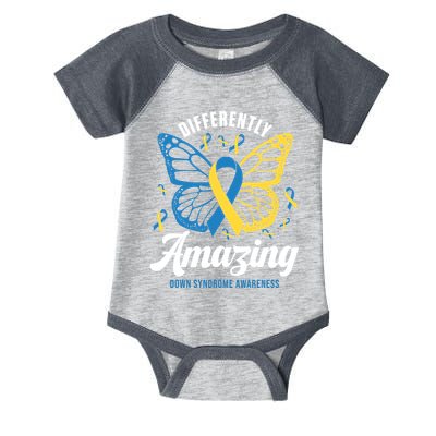 Differently Amazing Down Syndrome Awareness Butterfly Ribbon Infant Baby Jersey Bodysuit