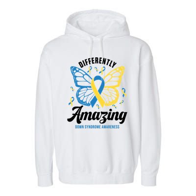 Differently Amazing Down Syndrome Awareness Butterfly Ribbon Garment-Dyed Fleece Hoodie