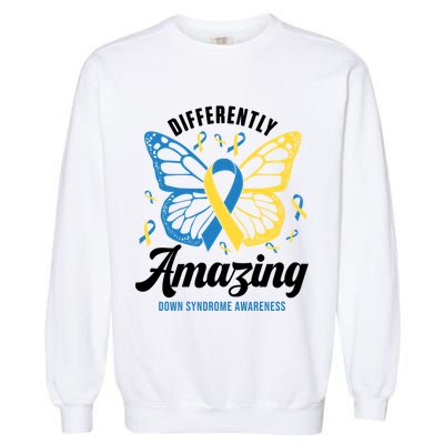 Differently Amazing Down Syndrome Awareness Butterfly Ribbon Garment-Dyed Sweatshirt