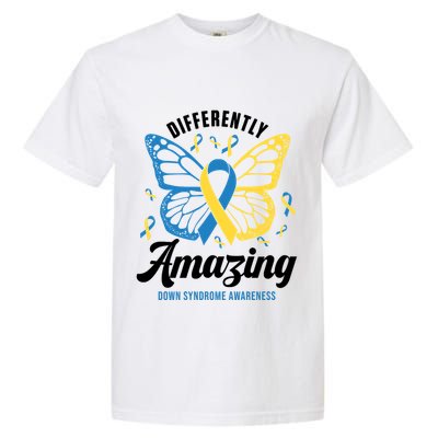 Differently Amazing Down Syndrome Awareness Butterfly Ribbon Garment-Dyed Heavyweight T-Shirt