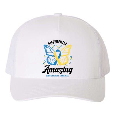 Differently Amazing Down Syndrome Awareness Butterfly Ribbon Yupoong Adult 5-Panel Trucker Hat