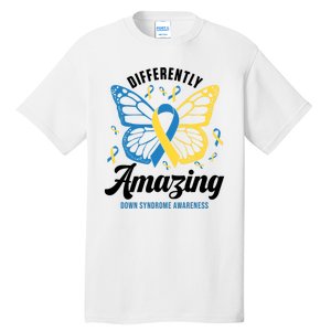 Differently Amazing Down Syndrome Awareness Butterfly Ribbon Tall T-Shirt