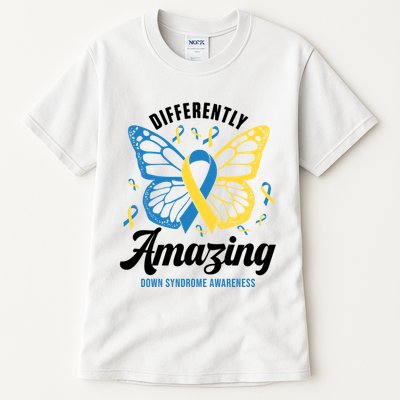 Differently Amazing Down Syndrome Awareness Butterfly Ribbon Tall T-Shirt