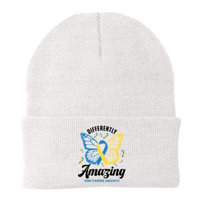 Differently Amazing Down Syndrome Awareness Butterfly Ribbon Knit Cap Winter Beanie