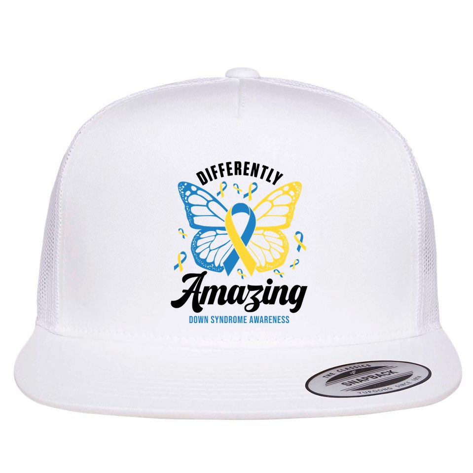 Differently Amazing Down Syndrome Awareness Butterfly Ribbon Flat Bill Trucker Hat