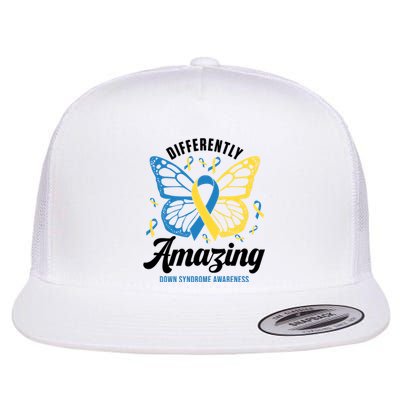 Differently Amazing Down Syndrome Awareness Butterfly Ribbon Flat Bill Trucker Hat