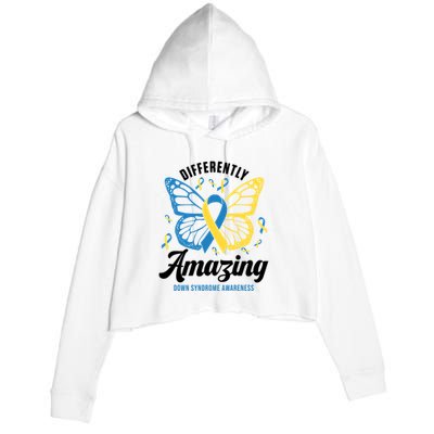 Differently Amazing Down Syndrome Awareness Butterfly Ribbon Crop Fleece Hoodie