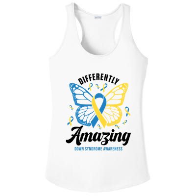 Differently Amazing Down Syndrome Awareness Butterfly Ribbon Ladies PosiCharge Competitor Racerback Tank