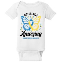 Differently Amazing Down Syndrome Awareness Butterfly Ribbon Baby Bodysuit