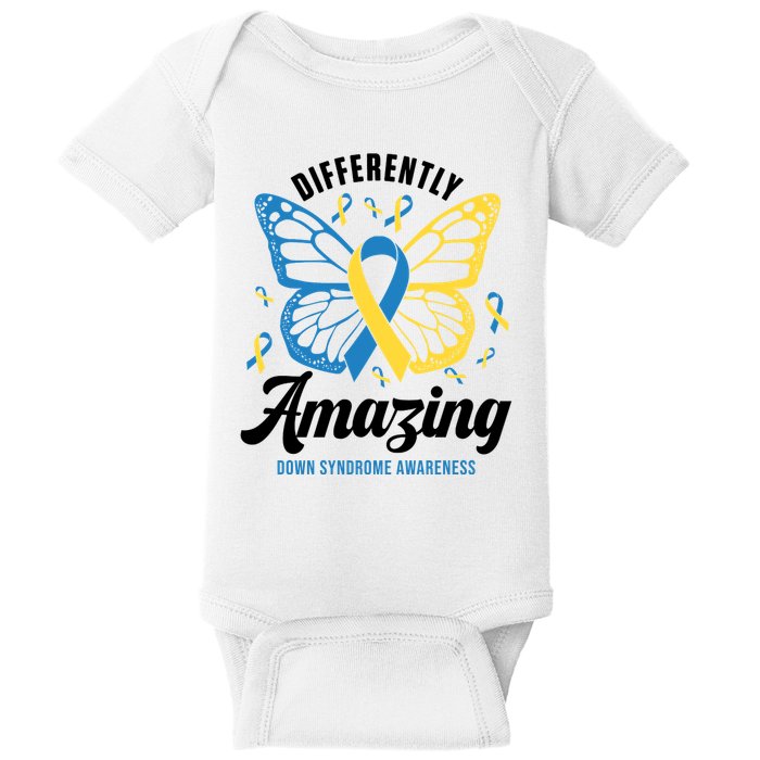 Differently Amazing Down Syndrome Awareness Butterfly Ribbon Baby Bodysuit