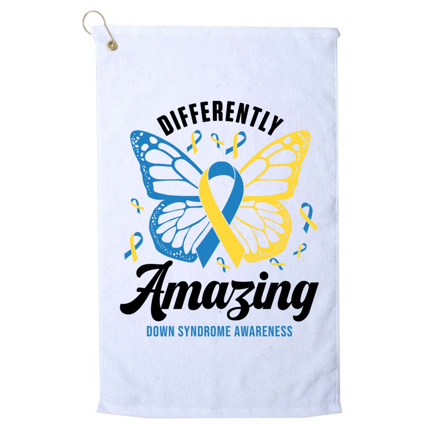 Differently Amazing Down Syndrome Awareness Butterfly Ribbon Golf Towel