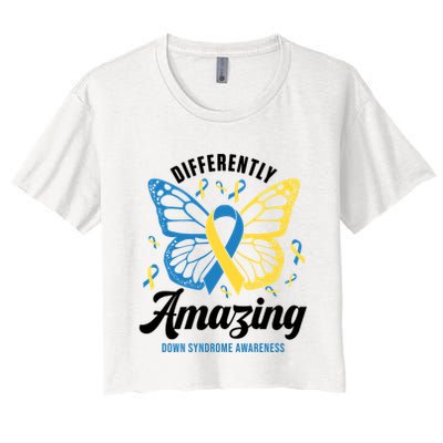 Differently Amazing Down Syndrome Awareness Butterfly Ribbon Crop Top
