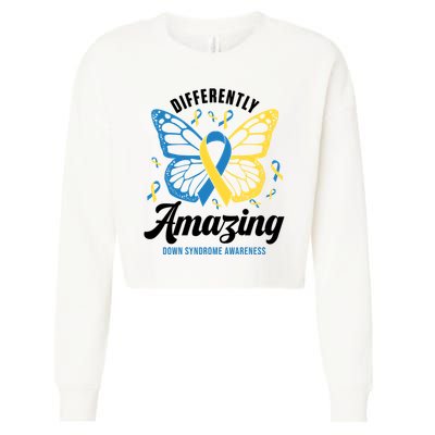 Differently Amazing Down Syndrome Awareness Butterfly Ribbon Cropped Pullover Crew