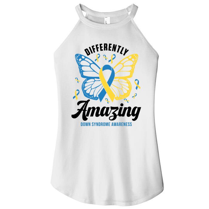 Differently Amazing Down Syndrome Awareness Butterfly Ribbon Women’s Perfect Tri Rocker Tank