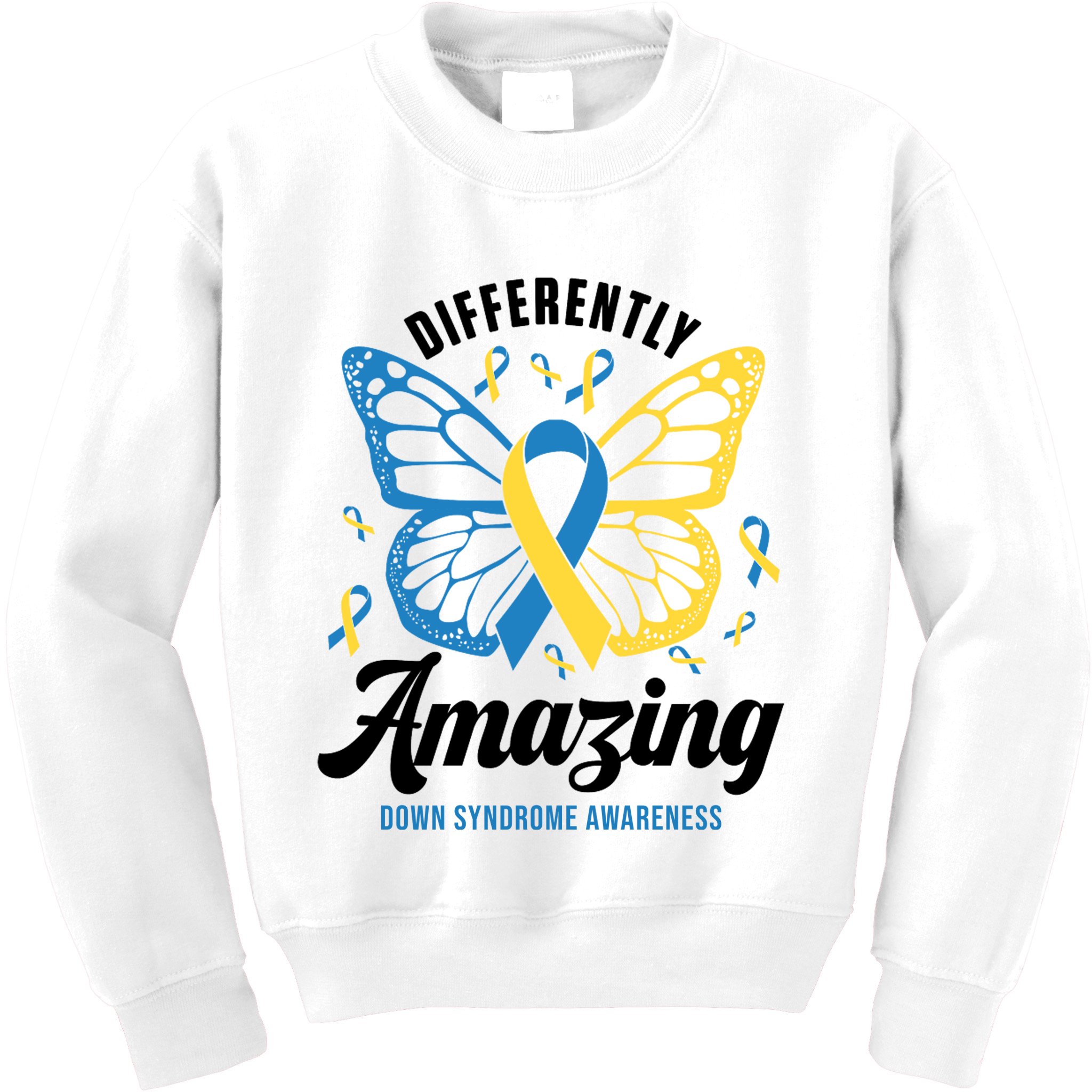 Differently Amazing Down Syndrome Awareness Butterfly Ribbon Kids Sweatshirt