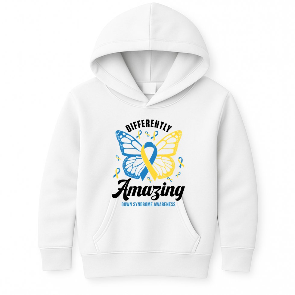 Differently Amazing Down Syndrome Awareness Butterfly Ribbon Kids Hoodie