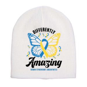 Differently Amazing Down Syndrome Awareness Butterfly Ribbon Short Acrylic Beanie