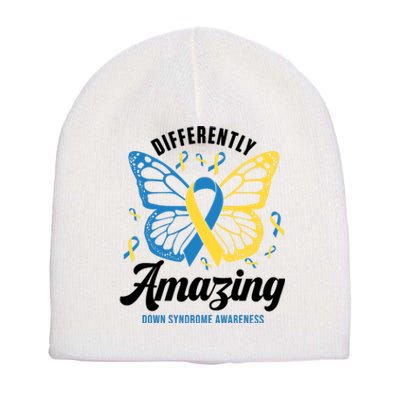 Differently Amazing Down Syndrome Awareness Butterfly Ribbon Short Acrylic Beanie