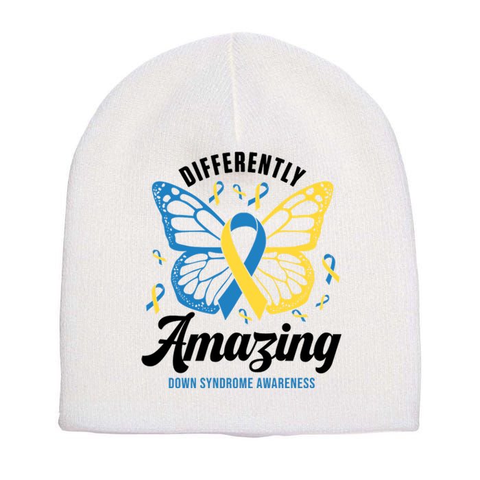 Differently Amazing Down Syndrome Awareness Butterfly Ribbon Short Acrylic Beanie