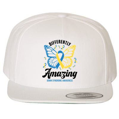 Differently Amazing Down Syndrome Awareness Butterfly Ribbon Wool Snapback Cap