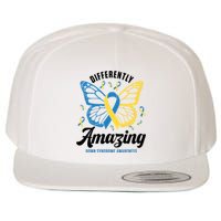 Differently Amazing Down Syndrome Awareness Butterfly Ribbon Wool Snapback Cap