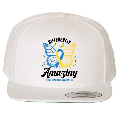 Differently Amazing Down Syndrome Awareness Butterfly Ribbon Wool Snapback Cap