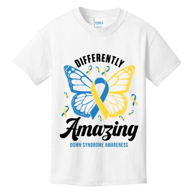 Differently Amazing Down Syndrome Awareness Butterfly Ribbon Kids T-Shirt