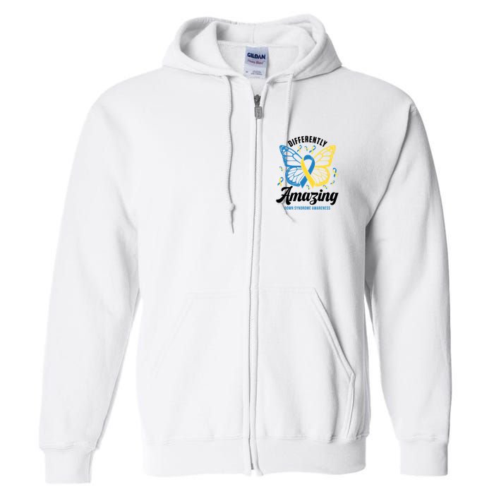 Differently Amazing Down Syndrome Awareness Butterfly Ribbon Full Zip Hoodie