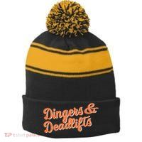 Dingers And Deadlifts Stripe Pom Pom Beanie