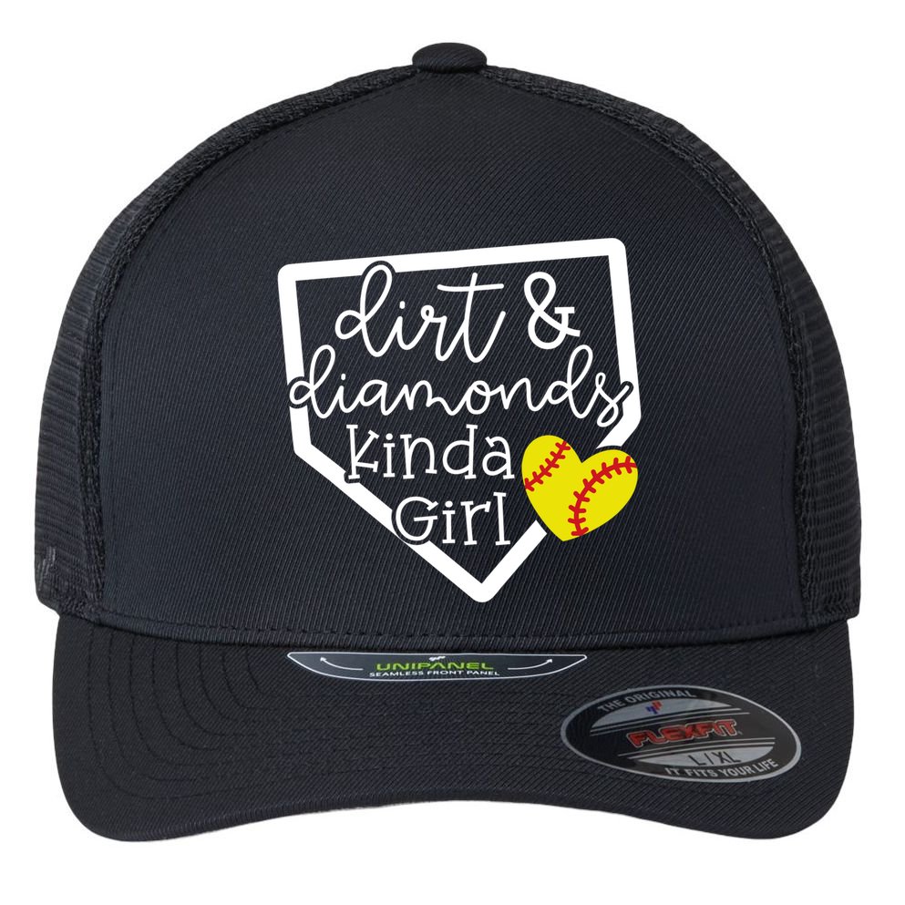 Dirt And Diamonds Kinda Girl Baseball Softball Mom Meaningful Gift Flexfit Unipanel Trucker Cap