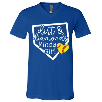 Dirt And Diamonds Kinda Girl Baseball Softball Mom Meaningful Gift V-Neck T-Shirt